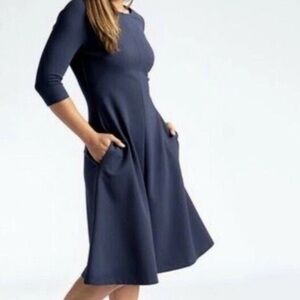 Betabrand Ready Set Go Navy Blue Dress Crewneck Half Sleeve Pockets S